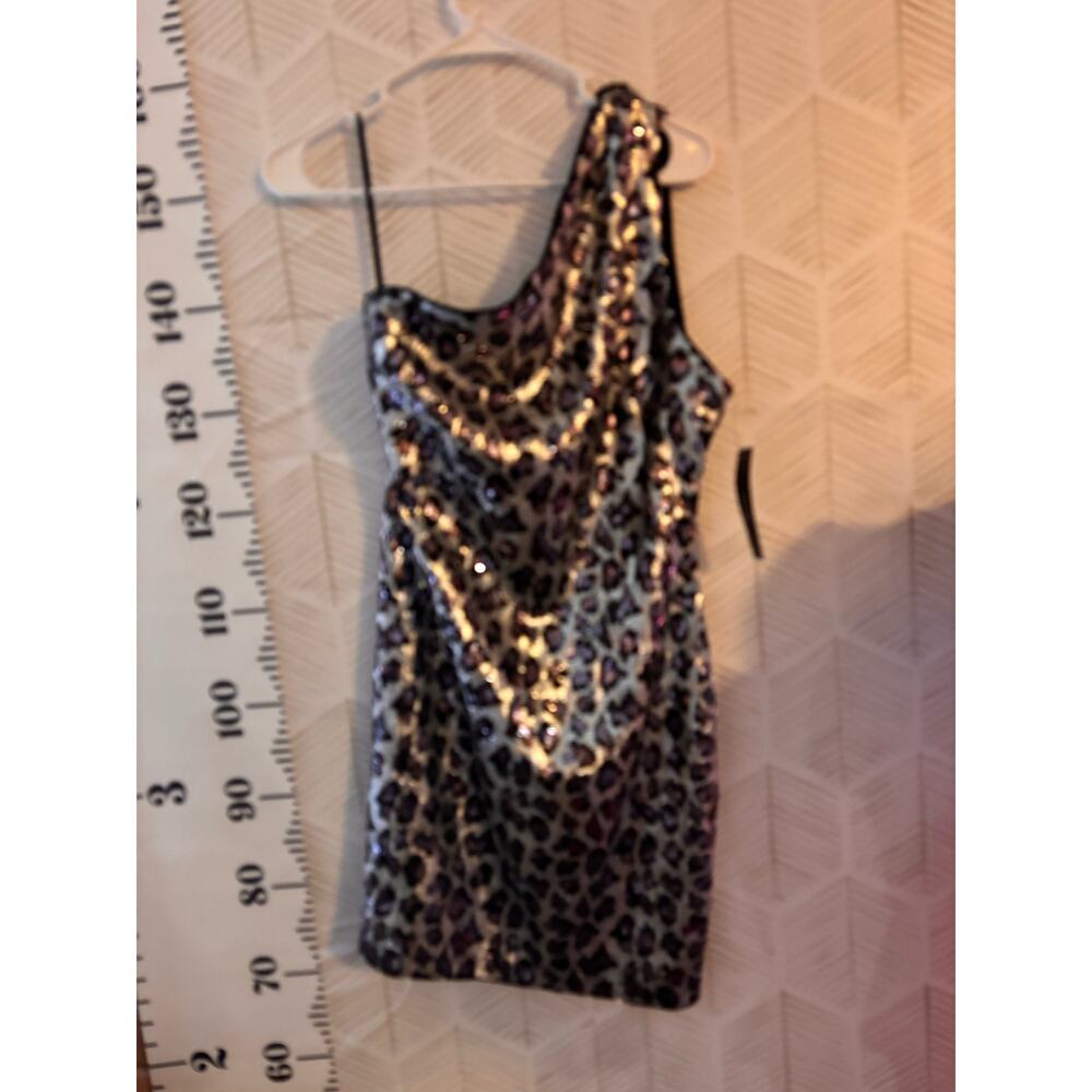 Lulus NWT one shoulder dress animal print glamour dress mini large